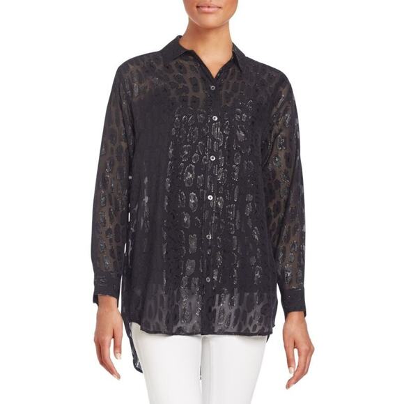 Equipment Tops - Equipment Femme Daddy Metallic Leopard Print Silk Blend Blouse Black Top Large